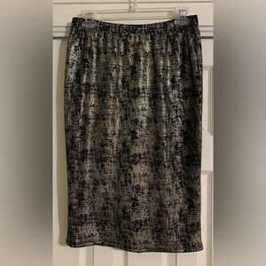 Nabee Gold & Black High Waisted Skirt Metallic Pencil Skirt Sz Large Has Stretch